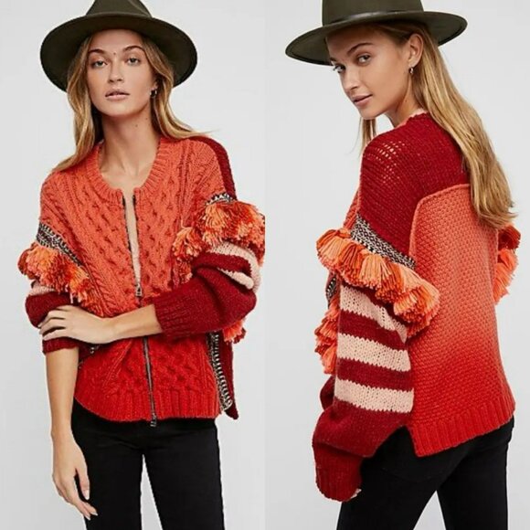 Free People Jackets & Blazers - Free People Fiesta Knit Bomber Jacket - Sunset Ombre